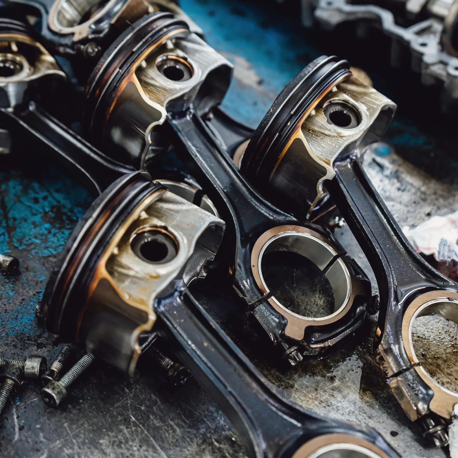 Group of used pistons removed from vehicle
